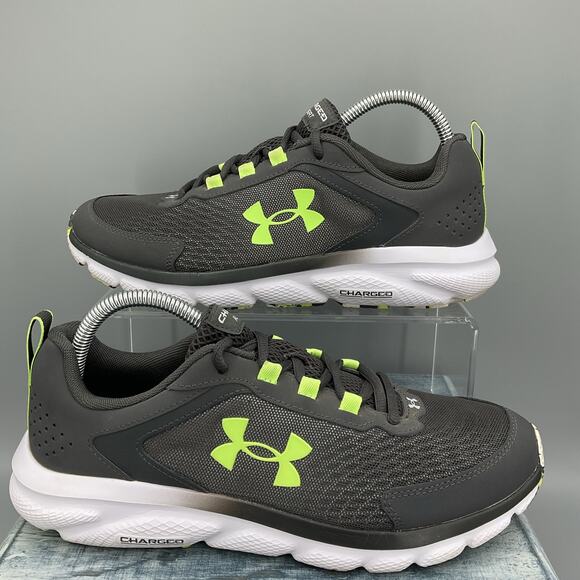 Under Armour Charged Men's 9 Gray & Neon Green Athletic Shoes - Picture 1 of 10